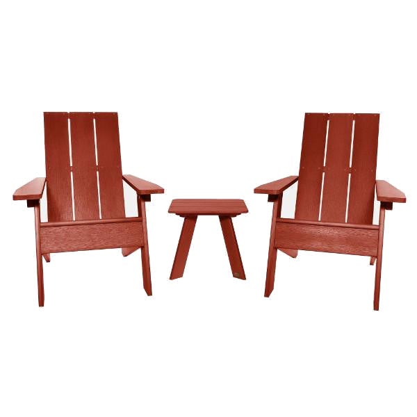 Adirondack 2 Barcelona Modern Chairs with 1 Barcelona Modern Side Table Conversation Set Rustic Red