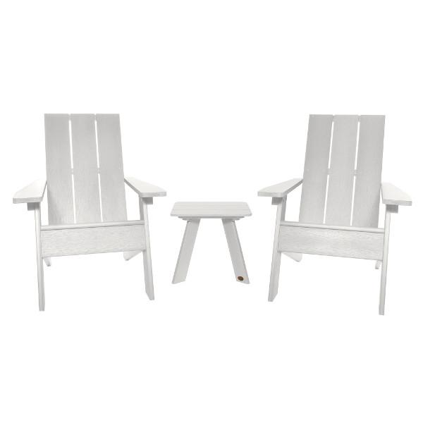 Adirondack 2 Barcelona Modern Chairs with 1 Barcelona Modern Side Table Conversation Set White