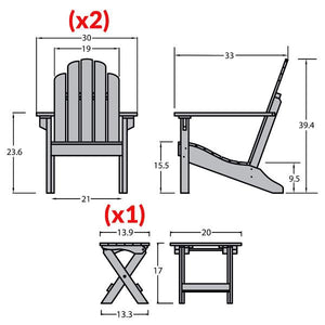 Adirondack 2 Classic Westport Chairs with 1 Folding Side Table Conversation Set