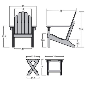 Adirondack 2 Classic Westport Chairs with 1 Folding Side Table Conversation Set