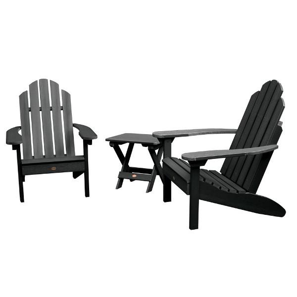 Adirondack 2 Classic Westport Chairs with 1 Folding Side Table Conversation Set Black