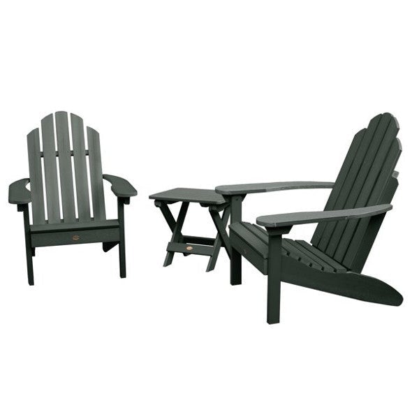 Adirondack 2 Classic Westport Chairs with 1 Folding Side Table Conversation Set Charleston Green
