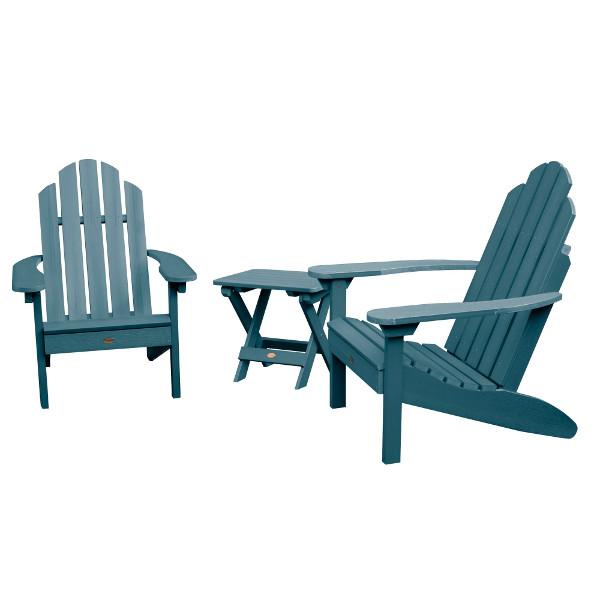 Adirondack 2 Classic Westport Chairs with 1 Folding Side Table Conversation Set Nantucket Blue