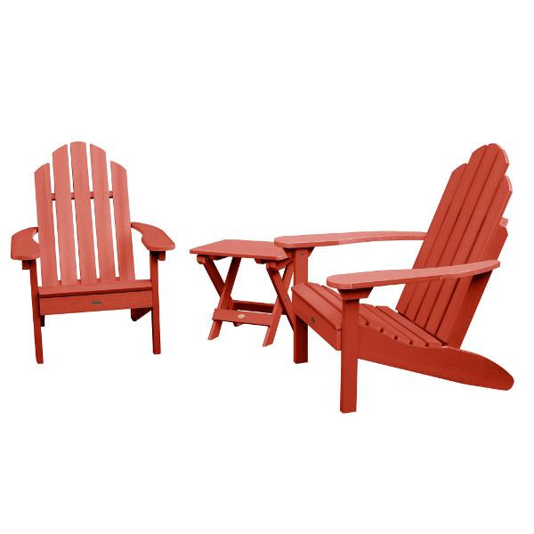 Adirondack 2 Classic Westport Chairs with 1 Folding Side Table Conversation Set Rustic Red