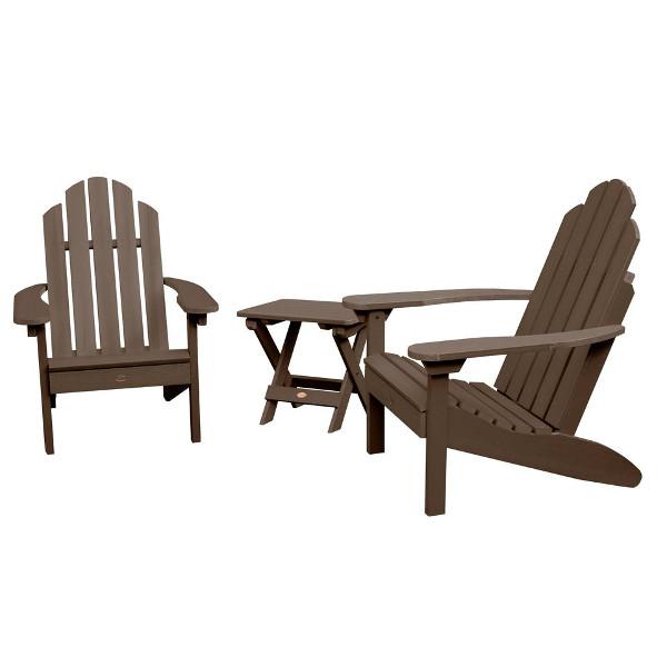 Adirondack 2 Classic Westport Chairs with 1 Folding Side Table Conversation Set Weathered Acorn