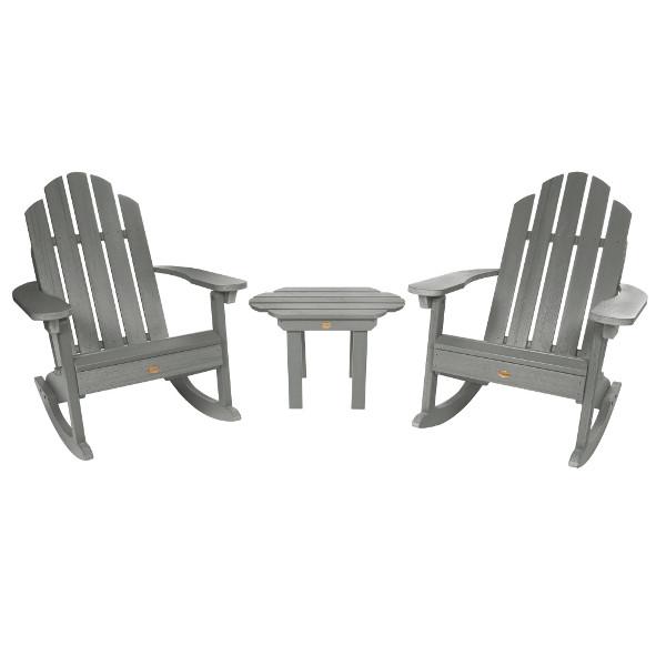 Adirondack 2 Classic Westport Rocking Chairs with 1 Classic Westport Side Table Conversation Set Coastal Teak