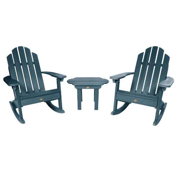 Adirondack 2 Classic Westport Rocking Chairs with 1 Classic Westport Side Table Conversation Set Nantucket Blue