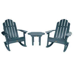Adirondack 2 Classic Westport Rocking Chairs with 1 Classic Westport Side Table Conversation Set Nantucket Blue