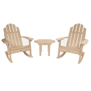 Adirondack 2 Classic Westport Rocking Chairs with 1 Classic Westport Side Table Conversation Set Tuscan Taupe
