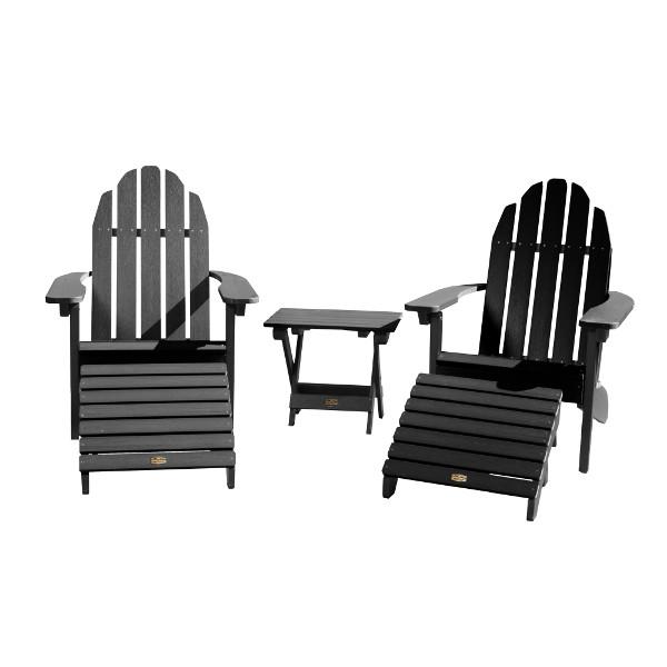 Adirondack 2 Essential Chairs with Folding Side Table &amp; 2 Folding Ottomans Adirondack Chair Abyss (Black)