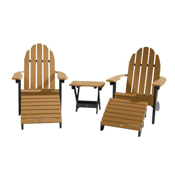 Adirondack 2 Essential Chairs with Folding Side Table &amp; 2 Folding Ottomans Adirondack Chair Caribou (Black/Tan)