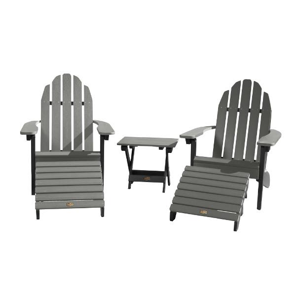 Adirondack 2 Essential Chairs with Folding Side Table &amp; 2 Folding Ottomans Adirondack Chair Flint (Black/Gray)