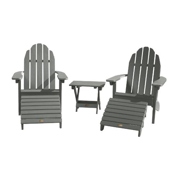 Adirondack 2 Essential Chairs with Folding Side Table &amp; 2 Folding Ottomans Adirondack Chair Gray