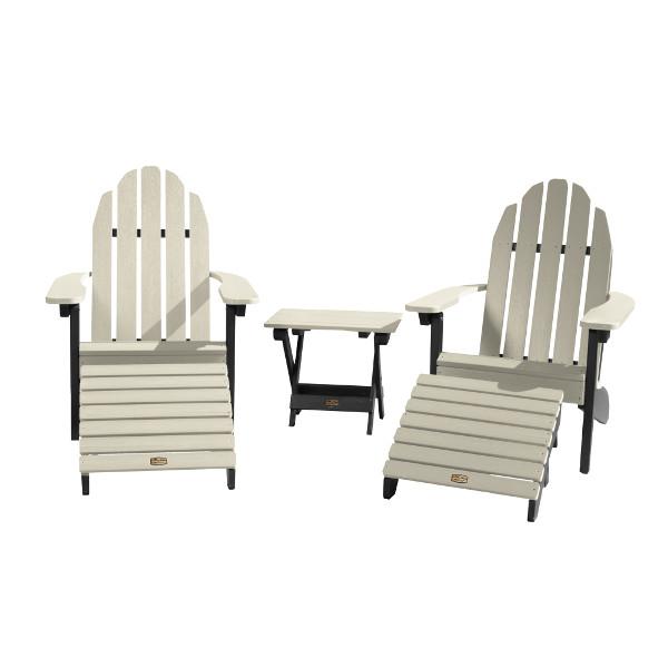 Adirondack 2 Essential Chairs with Folding Side Table &amp; 2 Folding Ottomans Adirondack Chair Vapor (Black/Ivory)