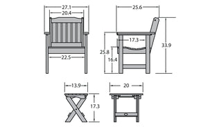 Adirondack 2 Lehigh Garden Chairs with Folding Side Table Conversation Set