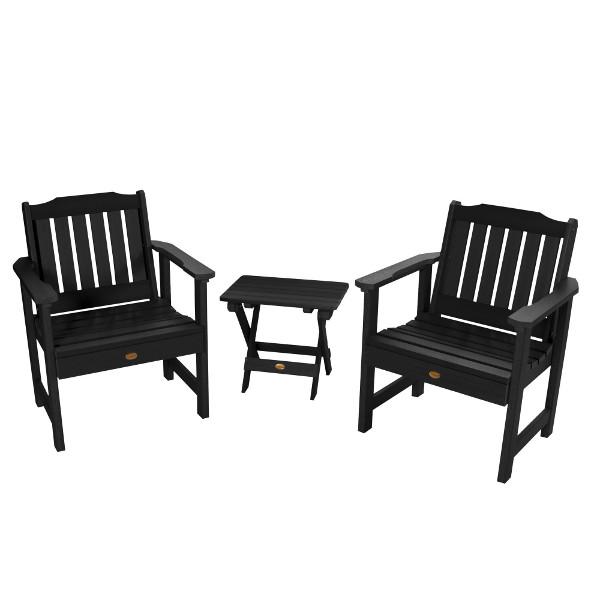 Adirondack 2 Lehigh Garden Chairs with Folding Side Table Conversation Set Black
