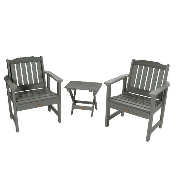 Adirondack 2 Lehigh Garden Chairs with Folding Side Table Conversation Set Coastal Teak