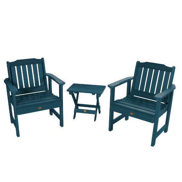 Adirondack 2 Lehigh Garden Chairs with Folding Side Table Conversation Set Nantucket Blue