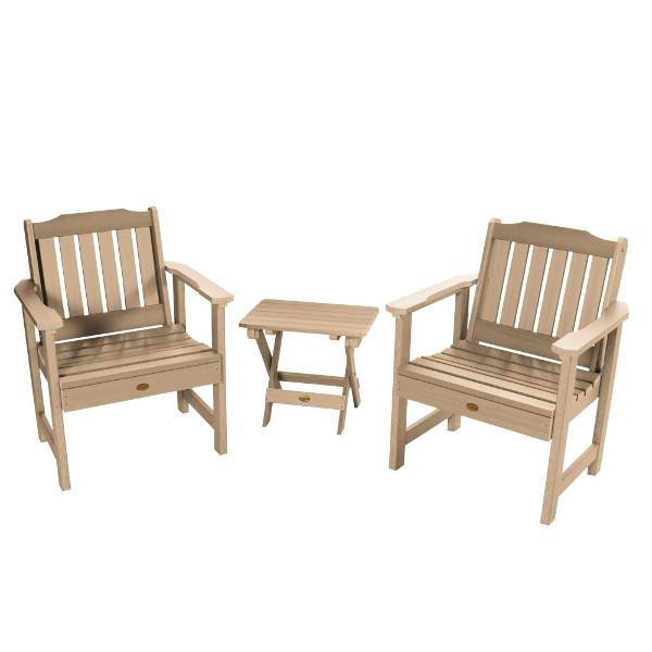 Adirondack 2 Lehigh Garden Chairs with Folding Side Table Conversation Set Tuscan Taupe