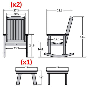 Adirondack 2 Lehigh Rocking Chairs with Side Table Conversation Set