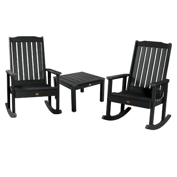 Adirondack 2 Lehigh Rocking Chairs with Side Table Conversation Set Black