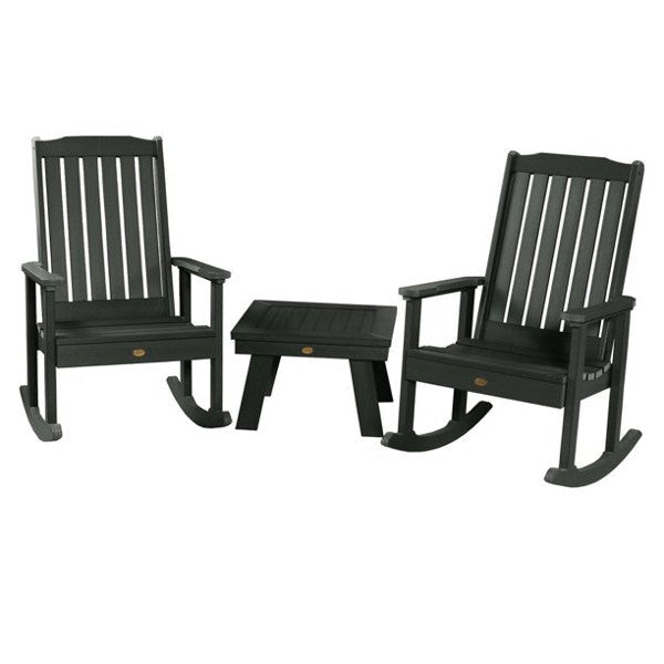 Adirondack 2 Lehigh Rocking Chairs with Side Table Conversation Set Charleston Green