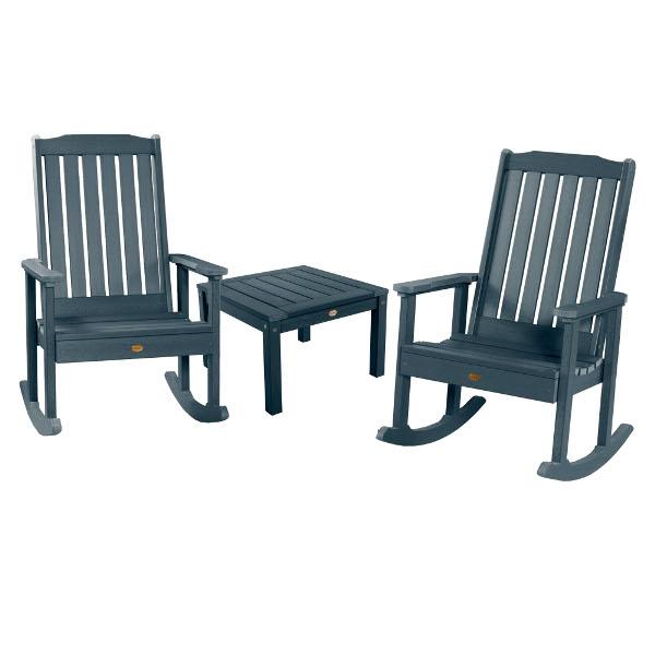 Adirondack 2 Lehigh Rocking Chairs with Side Table Conversation Set Federal Blue