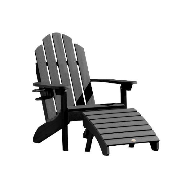 Adirondack Classic Westport Chair with Cup Holder &amp; Folding Ottoman Chair/Ottoman/Cup-Holder combo set Black