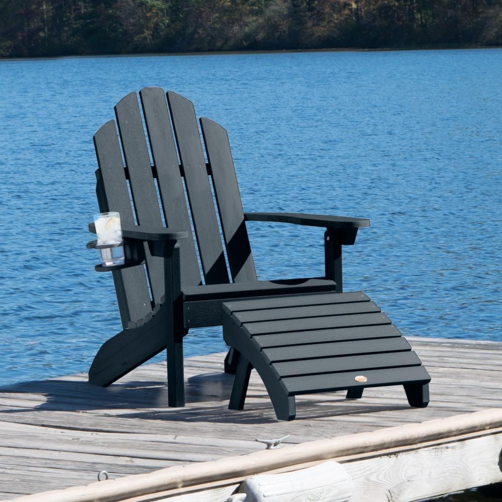 Adirondack Classic Westport Chair with Cup Holder &amp; Folding Ottoman Chair/Ottoman/Cup-Holder combo set Black