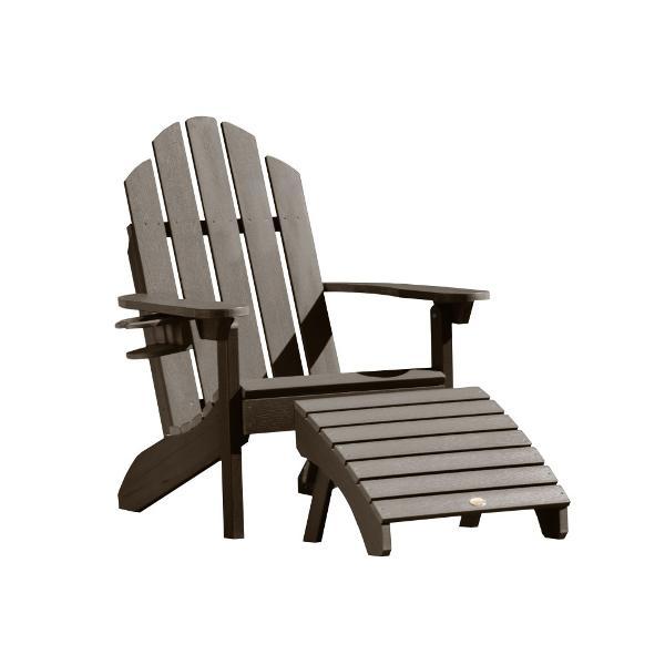 Adirondack Classic Westport Chair with Cup Holder &amp; Folding Ottoman Chair/Ottoman/Cup-Holder combo set Weathered Acorn