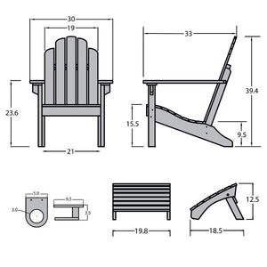 Adirondack Classic Westport Chair with Cup Holder & Folding Ottoman - The Charming Bench Company