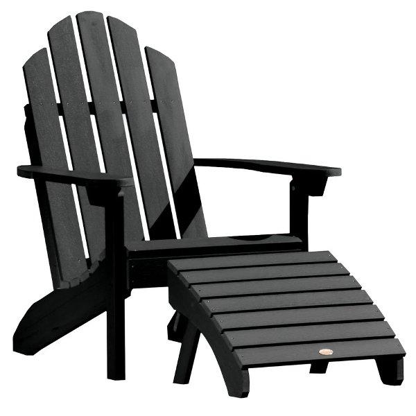 Adirondack Classic Westport Chair with Folding Ottoman Ottoman Black