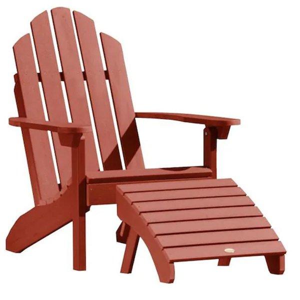 Adirondack Classic Westport Chair with Folding Ottoman Ottoman Rustic Red