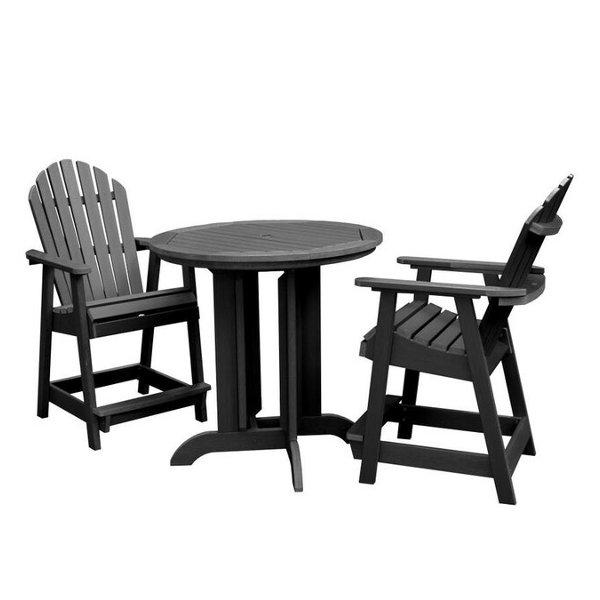 Adirondack Hamilton 3pc Round Counter Height Outdoor Dining Set Dining Set Black