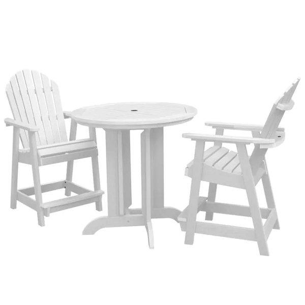 Adirondack Hamilton 3pc Round Counter Height Outdoor Dining Set Dining Set White