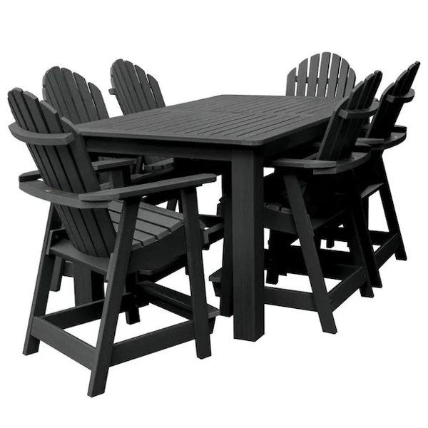 Adirondack Hamilton 7pc Rectangular Counter Height Outdoor Dining Set Dining Set 84&quot; x 42&quot; / Black