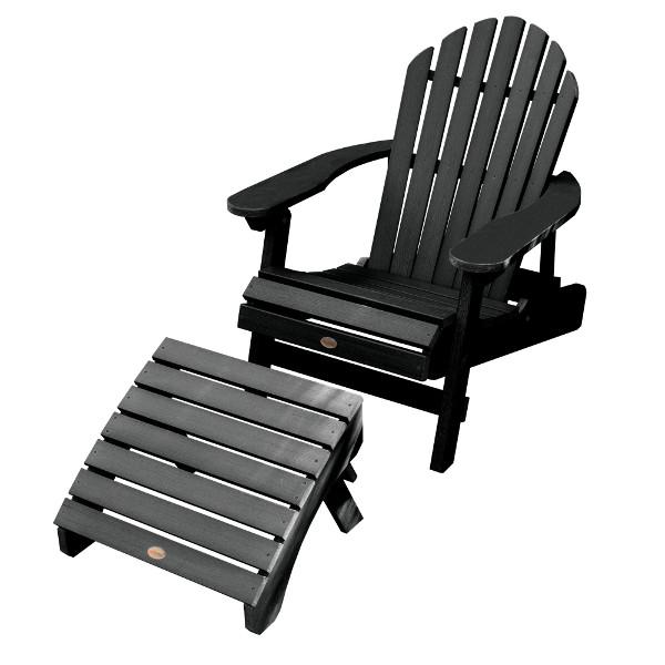 Adirondack Hamilton Folding &amp; Reclining Chair with Folding Ottoman Outdoor Chair Black