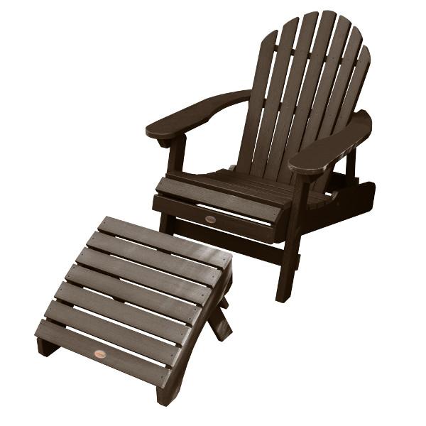 Adirondack Hamilton Folding &amp; Reclining Chair with Folding Ottoman Outdoor Chair Weathered Acorn