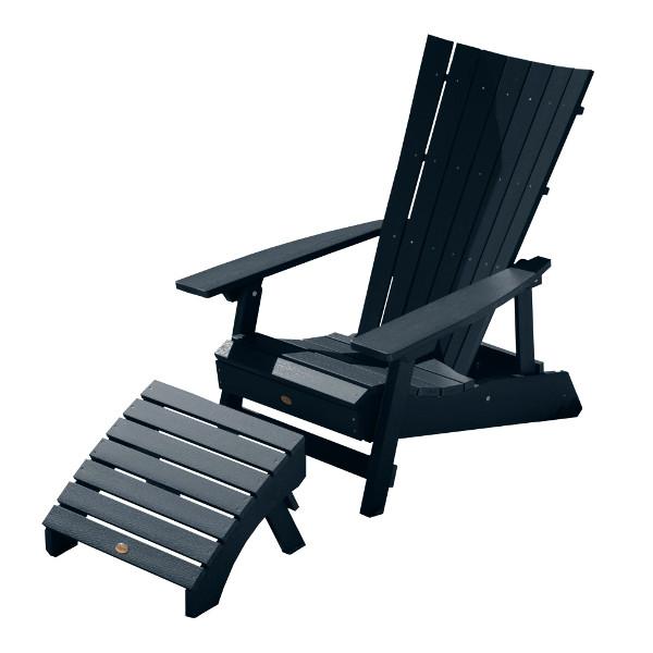 Adirondack Manhattan Beach Chair with Folding Ottoman Conversation Set Federal Blue