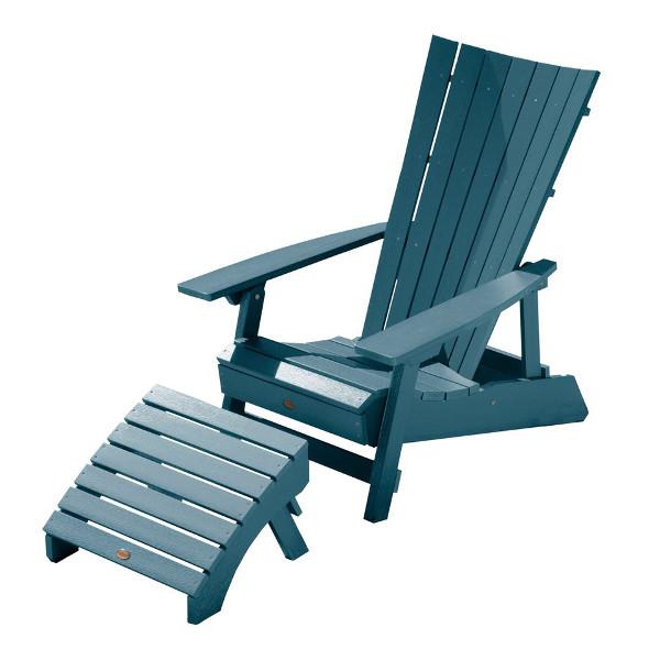 Adirondack Manhattan Beach Chair with Folding Ottoman Conversation Set Nantucket Blue