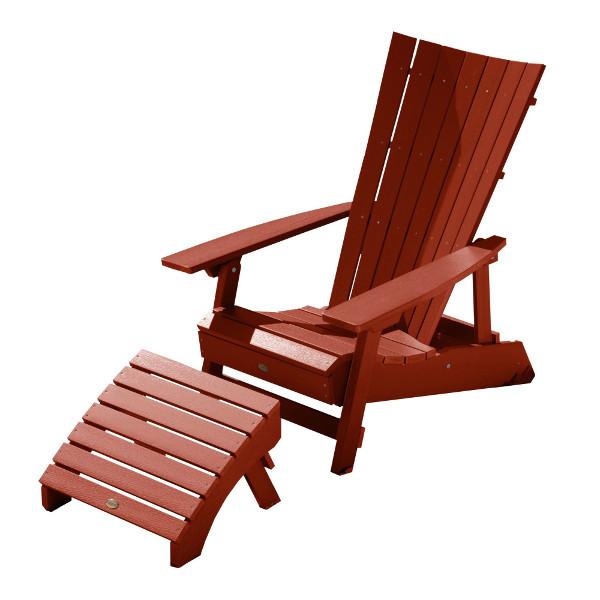 Adirondack Manhattan Beach Chair with Folding Ottoman Conversation Set Rustic Red