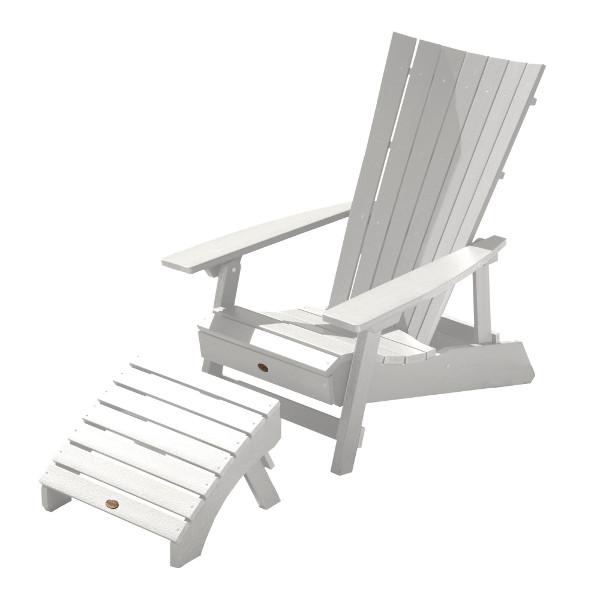 Adirondack Manhattan Beach Chair with Folding Ottoman Conversation Set White