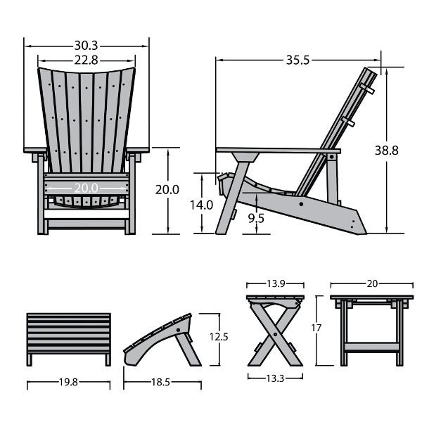 Adirondack Manhattan Beach Chair with Folding Side Table &amp; Ottoman Conversation Set