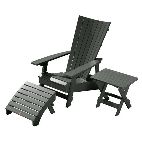 Adirondack Manhattan Beach Chair with Folding Side Table &amp; Ottoman Conversation Set Charleston Green