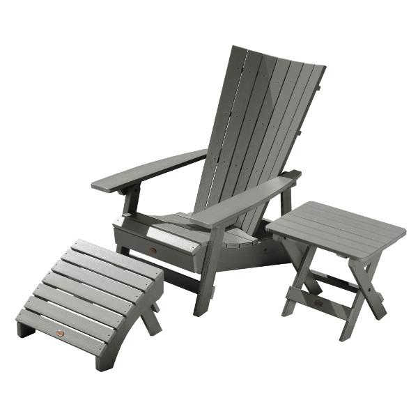 Adirondack Manhattan Beach Chair with Folding Side Table &amp; Ottoman Conversation Set Coastal Teak