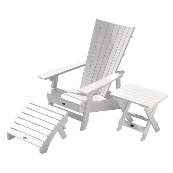 Adirondack Manhattan Beach Chair with Folding Side Table &amp; Ottoman Conversation Set White