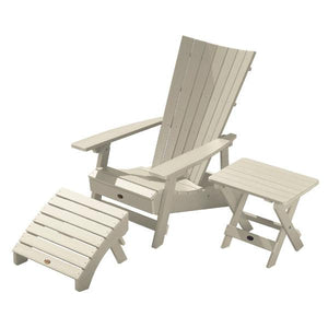 Adirondack Manhattan Beach Chair with Folding Side Table & Ottoman Conversation Set Whitewash