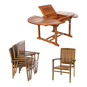 All Things Cedar 5-Piece Oval Stacking Chair Set & Cushion dining set No Cushion