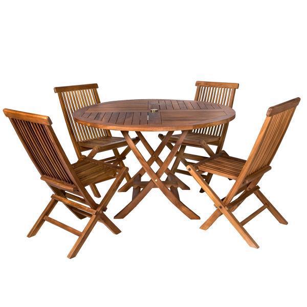 All Things Cedar 5-Piece Round Folding Table Set &amp; Cushions dining set No Cushion