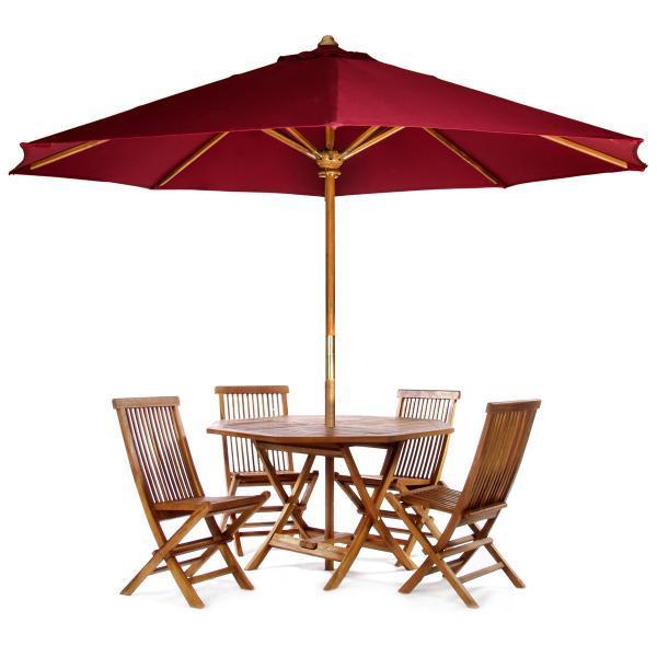 All Things Cedar 6-Piece Octagon Folding Table Set &amp; Umbrella dining set Red
